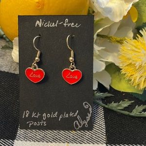 Valentine Earrings- handmade- red with “Love”